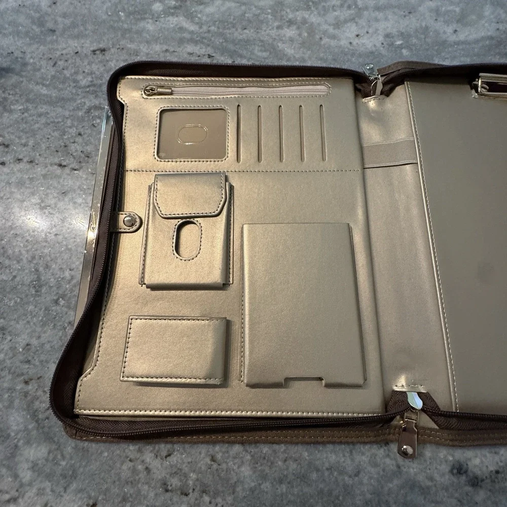Blu Monaco Brown Vegan‎ Leather Portfolio Binder Full Zip Organizer Work Case